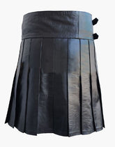 WITH A DETACHABLE FRONT POCKET, BLACK LEATHER KILT - Scottish Kilt Jacket™ USA-UK